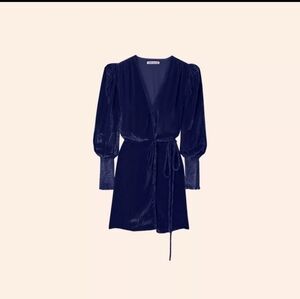 Reformation Boheme Dress Danube Blue Mini Velvet Wrap V Neck Tie Size M